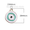 Picture of Zinc Based Alloy Charms Round Disc Gold Plated White & Green Evil Eye Enamel 23mm( 7/8") x 20mm( 6/8"), 5 PCs