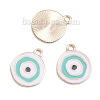 Picture of Zinc Based Alloy Charms Round Disc Gold Plated White & Green Evil Eye Enamel 23mm( 7/8") x 20mm( 6/8"), 5 PCs
