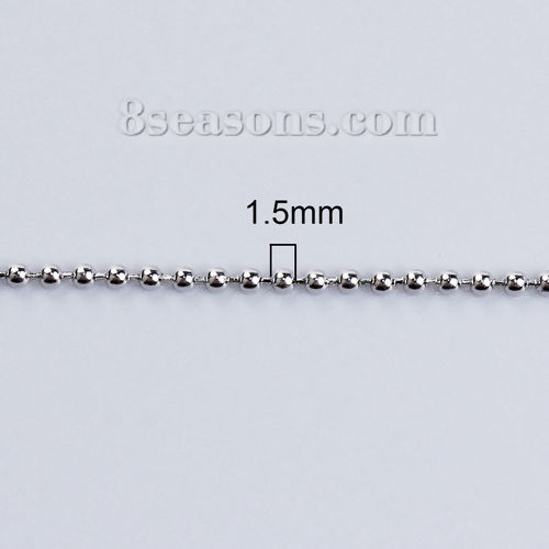 Picture of 316L Stainless Steel Ball Chain Necklace Silver Tone 46.5cm(18 2/8") long, Chain Size: 1.5mm, 3 PCs