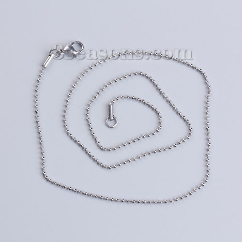 Picture of 316L Stainless Steel Ball Chain Necklace Silver Tone 46.5cm(18 2/8") long, Chain Size: 1.5mm, 3 PCs