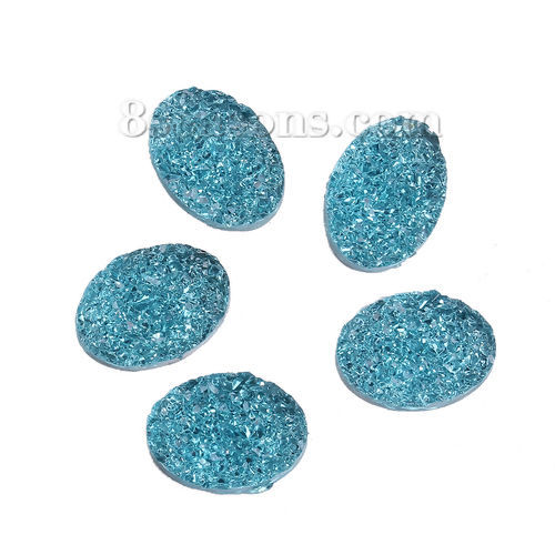 Picture of Resin Druzy/ Drusy Dome Seals Cabochon Oval Green Blue 18mm( 6/8") x 13mm( 4/8"), 50 PCs