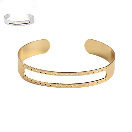 Bild von Messing Rocailles Perlen Geflochten Offen Manschette Armreife Armband Mittellinie Hohl (für Perlen) Vergoldet 15.6cm lang, 1 Stück                                                                                                                            