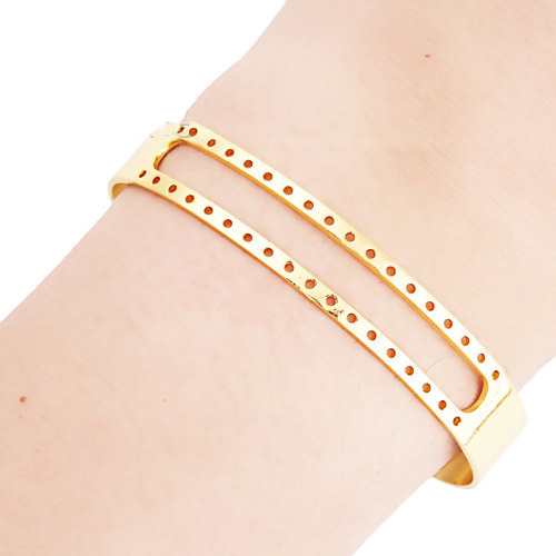 Image de Bracelet Manchette Jonc Semi-Ouvert en Laiton Doré Centre Creux pour Tresser avec Perles de Rocailles 15.6cm long, 1 Pièce                                                                                                                                    
