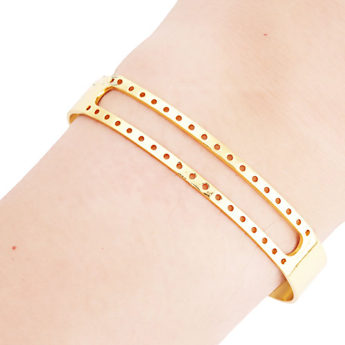 Picture of Brass Seed Beads Weaving Centerline Beadable Open Cuff Bangles Bracelets Base For DIY Jewelry Making Gold Plated Hollow 15.6cm(6 1/8") long, 1 Piece