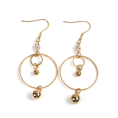 304 Stainless Steel Earrings Gold Plated Circle Ring Clear Rhinestone 76mm(3") x 30mm(1 1/8"), Post/ Wire Size: (21 gauge), 1 Pair
