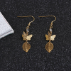 Picture of 304 Stainless Steel Earrings Gold Plated Butterfly Animal Leaf Clear Rhinestone 61mm(2 3/8") x 12mm( 4/8"), Post/ Wire Size: (21 gauge), 1 Pair