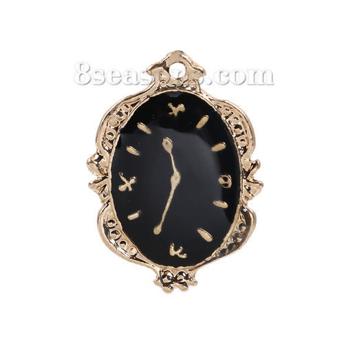Imagen de Zamak Colgantes Charms Reloj Chapado en Oro Negro Esmalte 25mm x 18mm, 10 Unidades