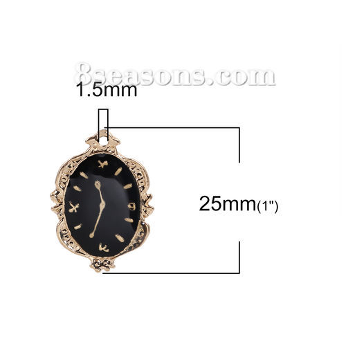 Imagen de Zamak Colgantes Charms Reloj Chapado en Oro Negro Esmalte 25mm x 18mm, 10 Unidades