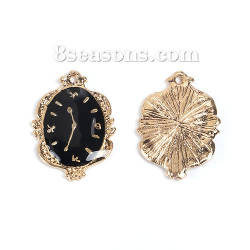Imagen de Zamak Colgantes Charms Reloj Chapado en Oro Negro Esmalte 25mm x 18mm, 10 Unidades