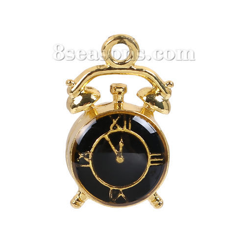 Picture of Zinc Based Alloy Charms Watch Alarm Clock Gold Plated Black Enamel 21mm( 7/8") x 12mm( 4/8"), 10 PCs