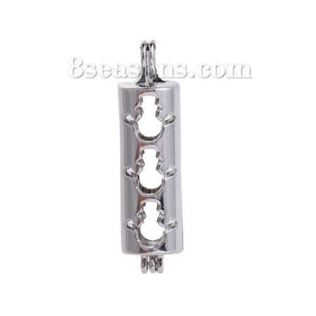 Picture of Zinc Based Alloy Wish Pearl Locket Jewelry Pendants Cylinder Silver Tone Christmas Snowman Can Open (Fit Bead Size: 8mm) 41mm(1 5/8") x 11mm( 3/8"), 2 PCs