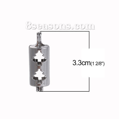 Image de Pendentifs Médaillon Porte Perle de Vœux en Alliage de Zinc Colonne Sapin Noël Pouvoir Ouvrir Argent Mat (Taille de Perle Compatible: 8mm) 33mm x 11mm, 2 Pcs