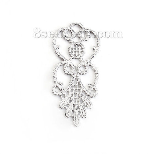 Image de Pendentifs Dentelle Métallique en Laiton Fleurs Creuses Argent Mat 31mm x 14mm, 3 Pcs