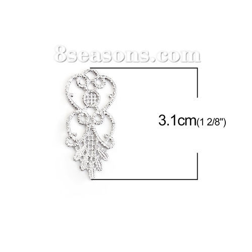 Image de Pendentifs Dentelle Métallique en Laiton Fleurs Creuses Argent Mat 31mm x 14mm, 3 Pcs