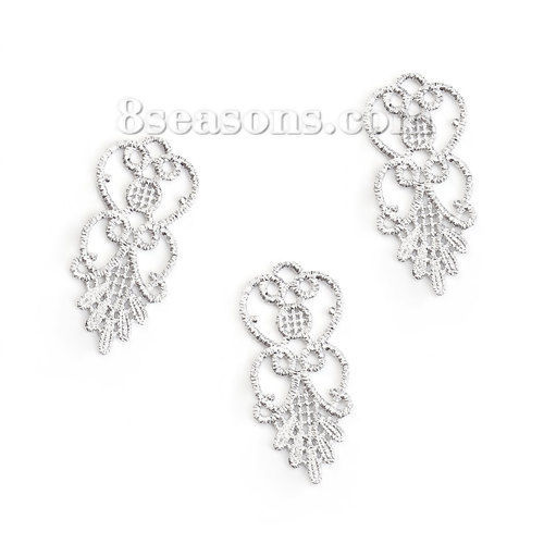 Image de Pendentifs Dentelle Métallique en Laiton Fleurs Creuses Argent Mat 31mm x 14mm, 3 Pcs