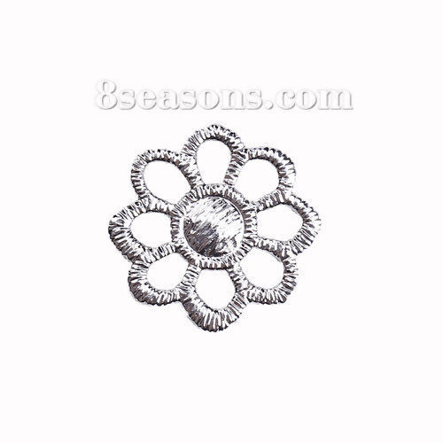 Picture of Brass Metal Lace Charms Flower Silver Tone Filigree 18mm( 6/8") x 17mm( 5/8"), 5 PCs                                                                                                                                                                          