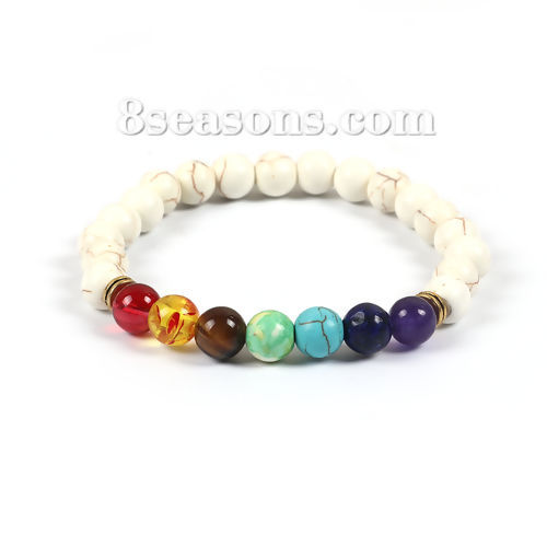 Image de Bracelets Yoga Perlés en Turquoise Blanc Blanc Multicolore Elastique 22cm long, 1 Pièce