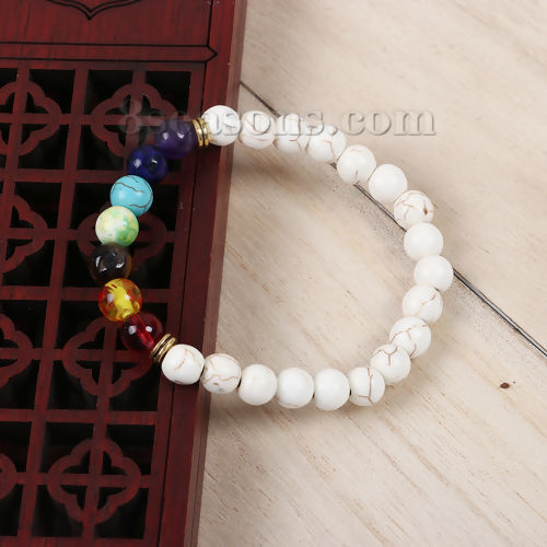 Image de Bracelets Yoga Perlés en Turquoise Blanc Blanc Multicolore Elastique 22cm long, 1 Pièce