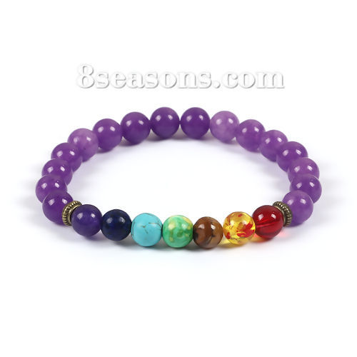 Image de Bracelets Yoga Perlés en Améthyste Pourpre Multicolore Elastique 22cm long, 1 Pièce