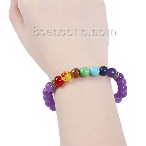 Image de Bracelets Yoga Perlés en Améthyste Pourpre Multicolore Elastique 22cm long, 1 Pièce