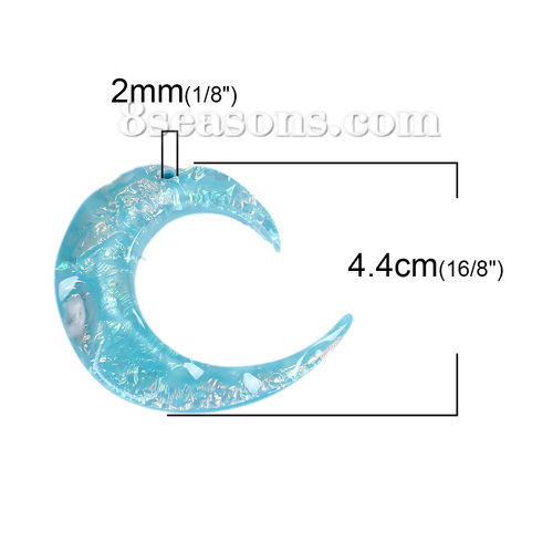 Image de Pendentifs en Résine AB Couleur Irisation Aurores Boréales Demi Lune Bleu 44mm x 42mm, 3 Pcs