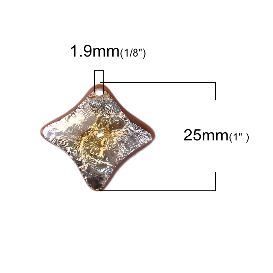 Picture of Resin AB Rainbow Color Aurora Borealis Charms Rhombus Coffee Golden 25mm(1") x 24mm(1"), 10 PCs