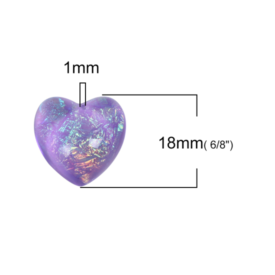 Image de Breloque en Résine AB Couleur Irisation Aurores Boréales (Demi-Trou) Cœur Transparent Violet 18mm x 18mm, 10 Pcs