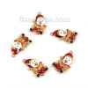 Picture of Zinc Based Alloy Charms Bear Animal Gold Plated White & Red Christmas Hats Enamel 29mm(1 1/8") x 17mm( 5/8"), 5 PCs