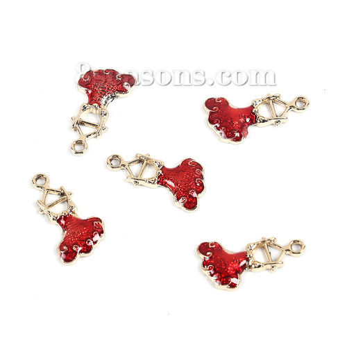 Picture of Zinc Based Alloy Charms Dress Gold Plated Red Enamel 22mm( 7/8") x 13mm( 4/8"), 10 PCs
