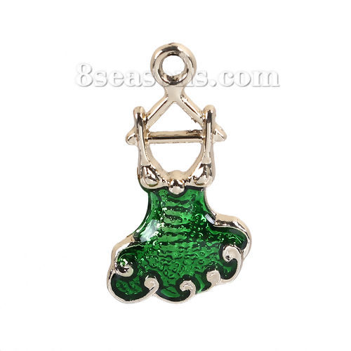 Imagen de Zamak Colgantes Charms Vestido Chapado en Oro Verde Esmalte 22mm x 13mm, 10 Unidades