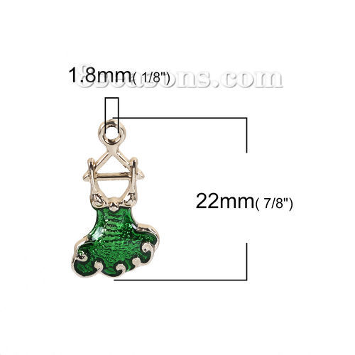 Imagen de Zamak Colgantes Charms Vestido Chapado en Oro Verde Esmalte 22mm x 13mm, 10 Unidades