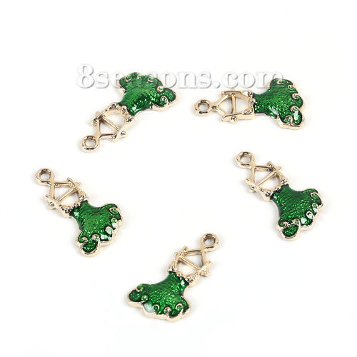 Imagen de Zamak Colgantes Charms Vestido Chapado en Oro Verde Esmalte 22mm x 13mm, 10 Unidades