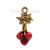 Picture of Zinc Based Alloy Charms Christmas Holly Leaf Gold Tone Antique Gold Red Enamel 24mm(1") x 10mm( 3/8"), 10 PCs