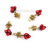 Picture of Zinc Based Alloy Charms Christmas Holly Leaf Gold Tone Antique Gold Red Enamel 24mm(1") x 10mm( 3/8"), 10 PCs