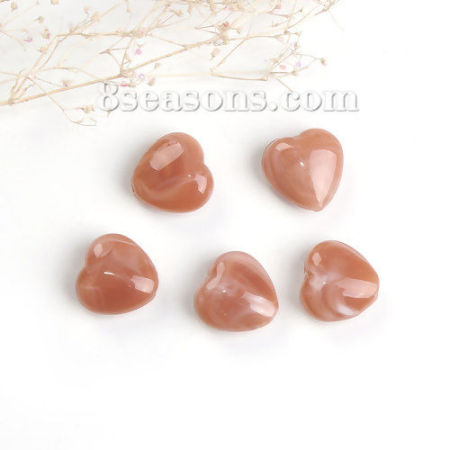 Image de Perles en Acrylique Cœur Café Clair Effet Marbré 14mm x 14mm, Taille de Trou: 2.2mm, 50 Pcs