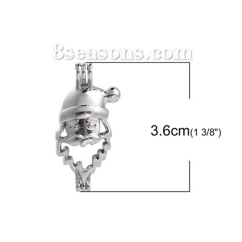 Image de Pendentifs Médaillon Porte Perle de Vœux en Alliage de Zinc Père de Noël Pouvoir Ouvrir Argent Mat (Taille de Perle Compatible: 8mm) 36mm x 18mm, 2 Pcs