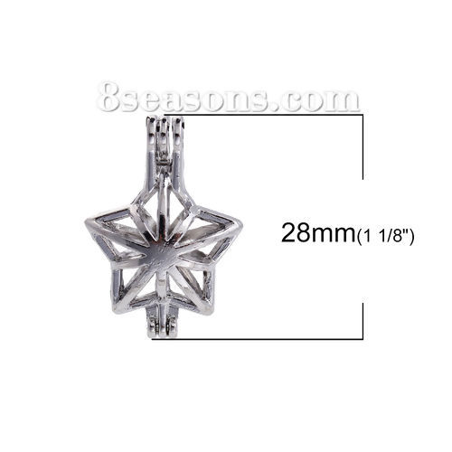 Image de Pendentifs Médaillon Porte Perle de Vœux en Alliage de Zinc Etoile Pouvoir Ouvrir Argent Mat (Taille de Perle Compatible: 8mm) 28mm x 20mm, 2 Pcs