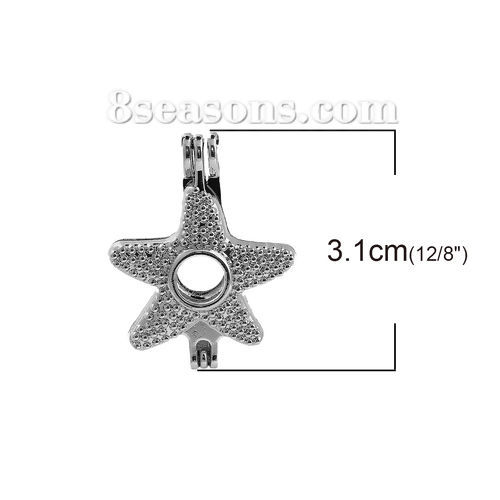 Image de Pendentifs Médaillon Porte Perle de Vœux en Alliage de Zinc Noël Etoile de Mer Pouvoir Ouvrir Argent Mat (Taille de Perle Compatible: 8mm) 31mm x 24mm, 2 Pcs