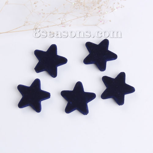 Picture of Acrylic Beads Pentagram Star Navy Blue Flocking About 23mm x 22mm, Hole: Approx 1.6mm, 20 PCs
