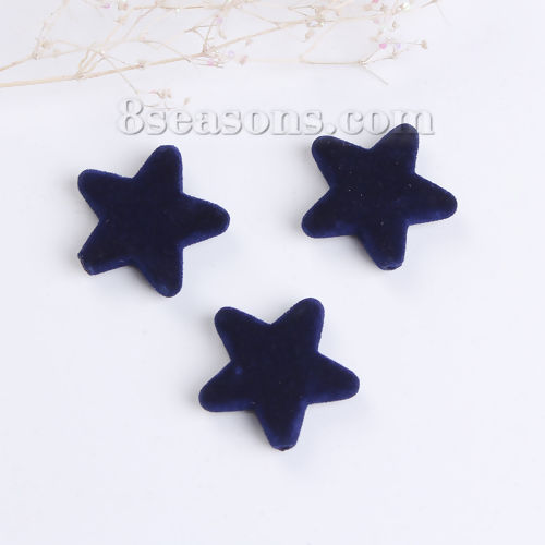 Picture of Acrylic Beads Pentagram Star Navy Blue Flocking About 23mm x 22mm, Hole: Approx 1.6mm, 20 PCs