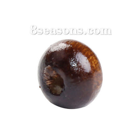 Picture of Natural Hinoki Wood Spacer Beads Round Coffee Painting About 7mm Dia. - 6mm Dia. Hole: Approx 1.8mm, 3000 PCs