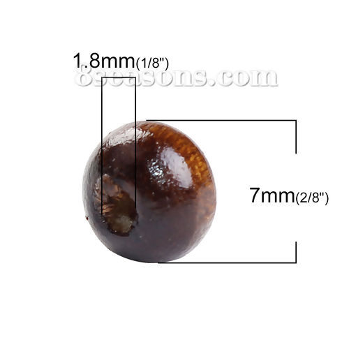 Immagine di Legno di Hinoki Separatori Perline Tondo Colore del Caffè Pittura Circa: 7mm - 6mm Dia, Foro: Circa 1.8mm, 3000 Pz