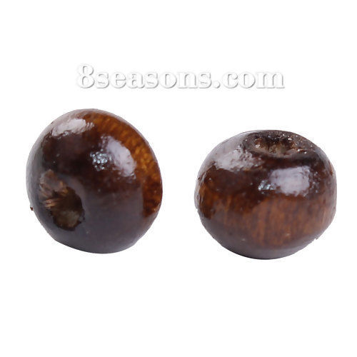 Immagine di Legno di Hinoki Separatori Perline Tondo Colore del Caffè Pittura Circa: 7mm - 6mm Dia, Foro: Circa 1.8mm, 3000 Pz