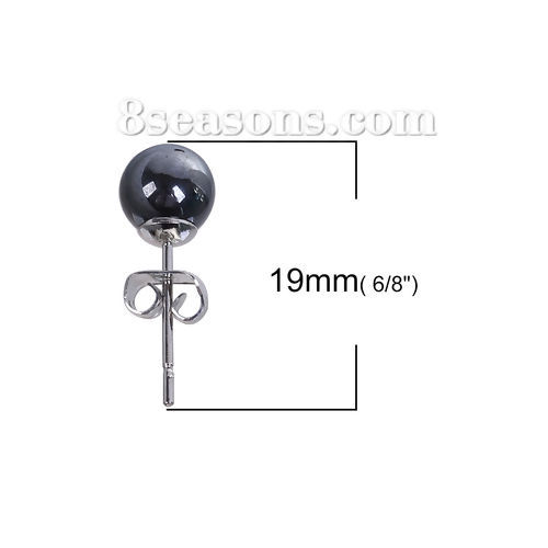 Immagine di Acciaio Inossidabile & Hematite Orecchini a Perno Bronzo Duro Nero Tondo 19mm x 6mm, Posta / Filo Dimensione: (21 misura), 2 Paia