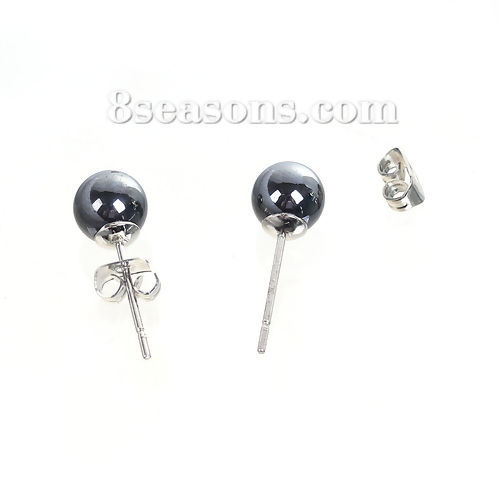 Immagine di Acciaio Inossidabile & Hematite Orecchini a Perno Bronzo Duro Nero Tondo 19mm x 6mm, Posta / Filo Dimensione: (21 misura), 2 Paia