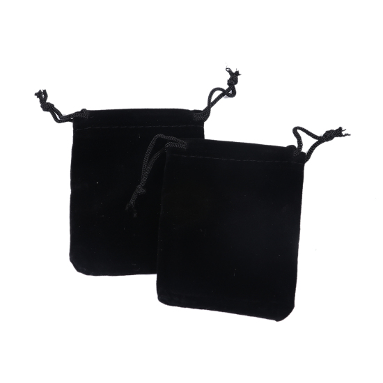 Picture of Velvet Jewelry Gift Bags Drawstring Rectangle Black (Usable Space: Approx 8.7cmx6.5cm) 92mm(3 5/8") x 70mm(2 6/8"), 10 PCs