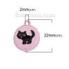 Picture of Zinc Based Alloy Bottle Cap Jewelry Charms Cat Animal Pink Black 22mm( 7/8") x 18mm( 6/8"), 5 PCs