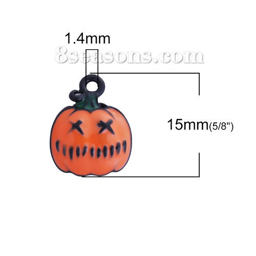 Imagen de Zamak Halloween Colgantes Charms Calabaza Negro Naranja Esmalte 15mm x 12mm, 5 Unidades