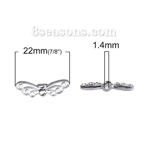 Picture of Zinc Based Alloy Spacer Beads Wing Silver Plated 22mm x 7mm, Hole: Approx 1.4mm, 100 PCs