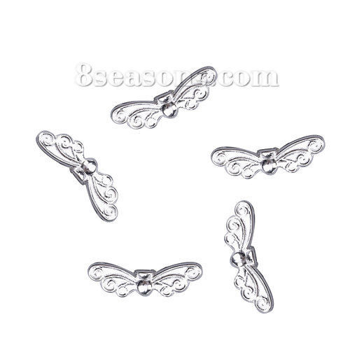 Picture of Zinc Based Alloy Spacer Beads Wing Silver Plated 22mm x 7mm, Hole: Approx 1.4mm, 100 PCs